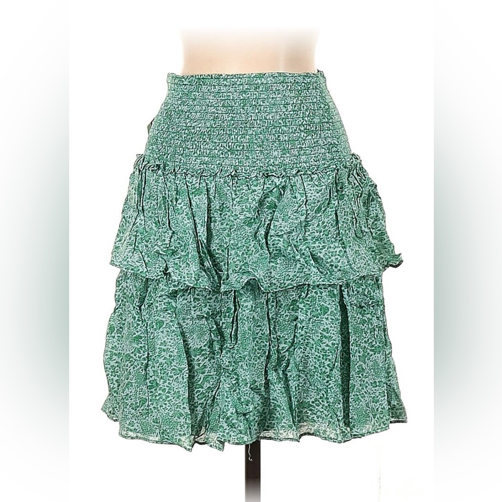 Anthropologie Tiered Green Print Skirt